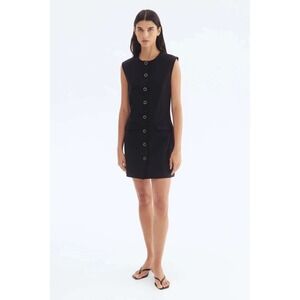H&M Womens Black Button Front Sleeveless Vest Mini Dress Gold Rim Buttons Size M